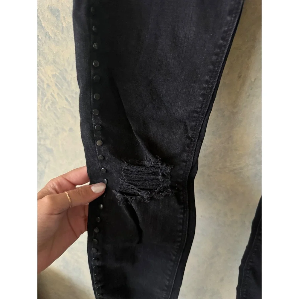 Black Orchid Women's Black Studded Distressed High Rise Skinny Jeans 26 - Picture 4 of 5
